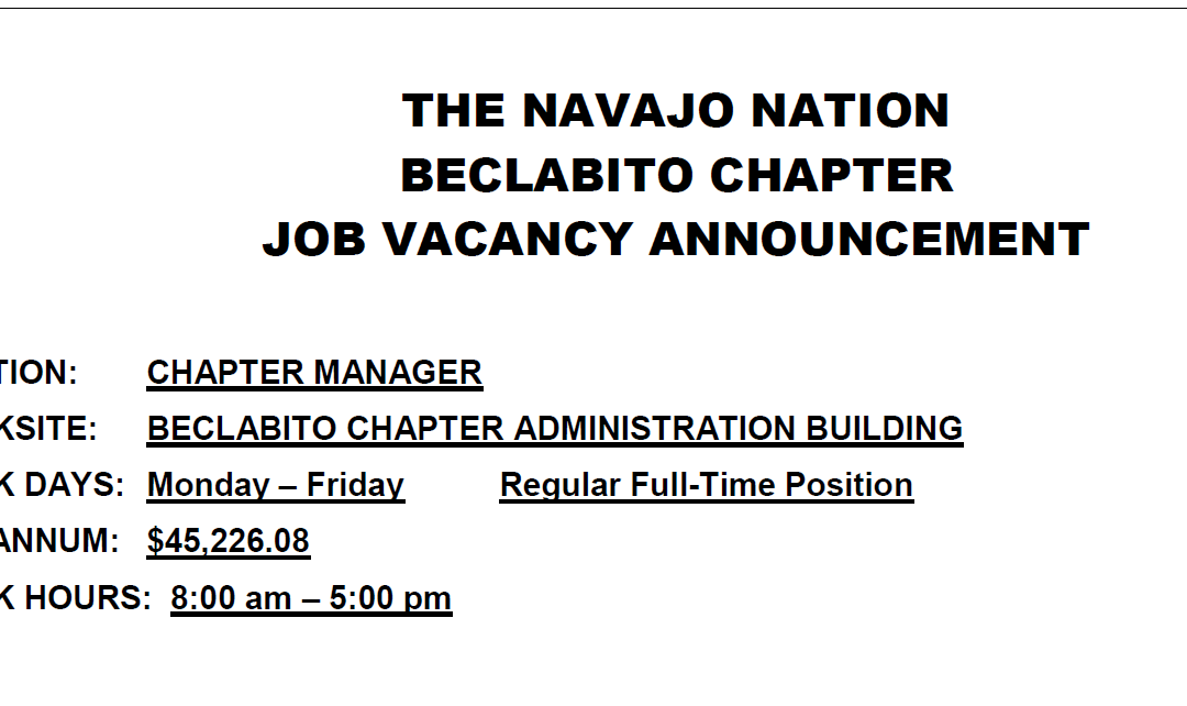Beclabito Chapter Manager vacancy