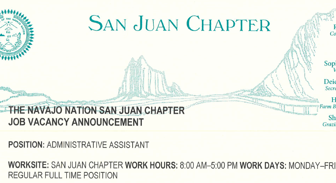 Job Vacancy – San Juan Chapter seeking Admin Asst.